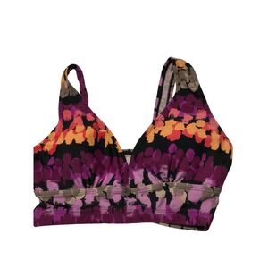 Hong Hanh Purple Orange Abstract Brushstroke Bikini Swim Top Size M